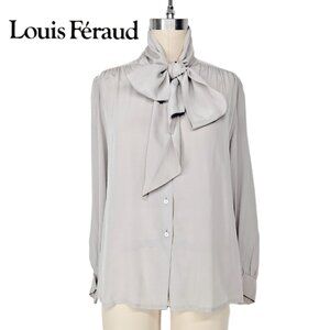 Louis Feraud Vintage Silk Tie Neck Blouse Gray Long Sleeve Romantic SZ 38/6